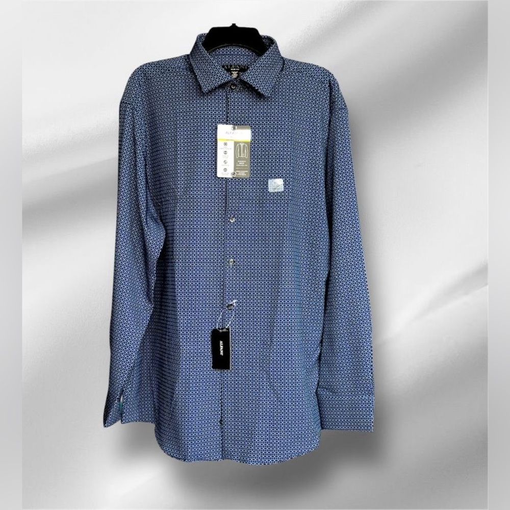 Men's Alfatech Alfani 17-17 1/2 Slim Fit Blue Geometric Button-Up No-Iron Shirt